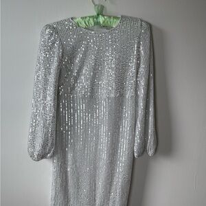 Grace Karin Silver Long Sleeve Sequin Dress‎
